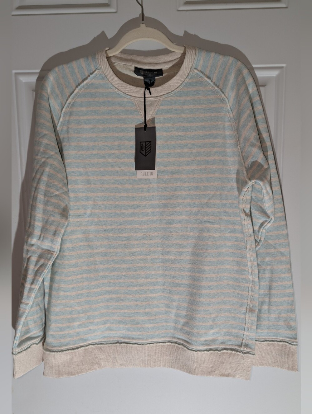 Rule 18 Stripe Sweatshirt Cream Lapis Blue Size Large NWT